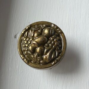 Decorative Round Brass Cabinet Knobs Set of Four - Fruit Motif - Brass Finish